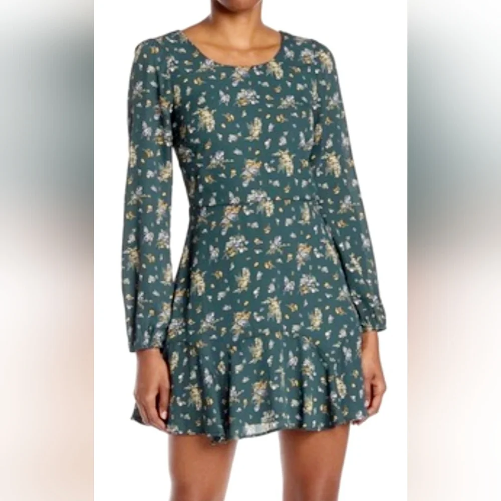 Trixxi Francesca's Women Long Sleeve Mini Dress Floral/Paisley Green Lined Small - Picture 9 of 16